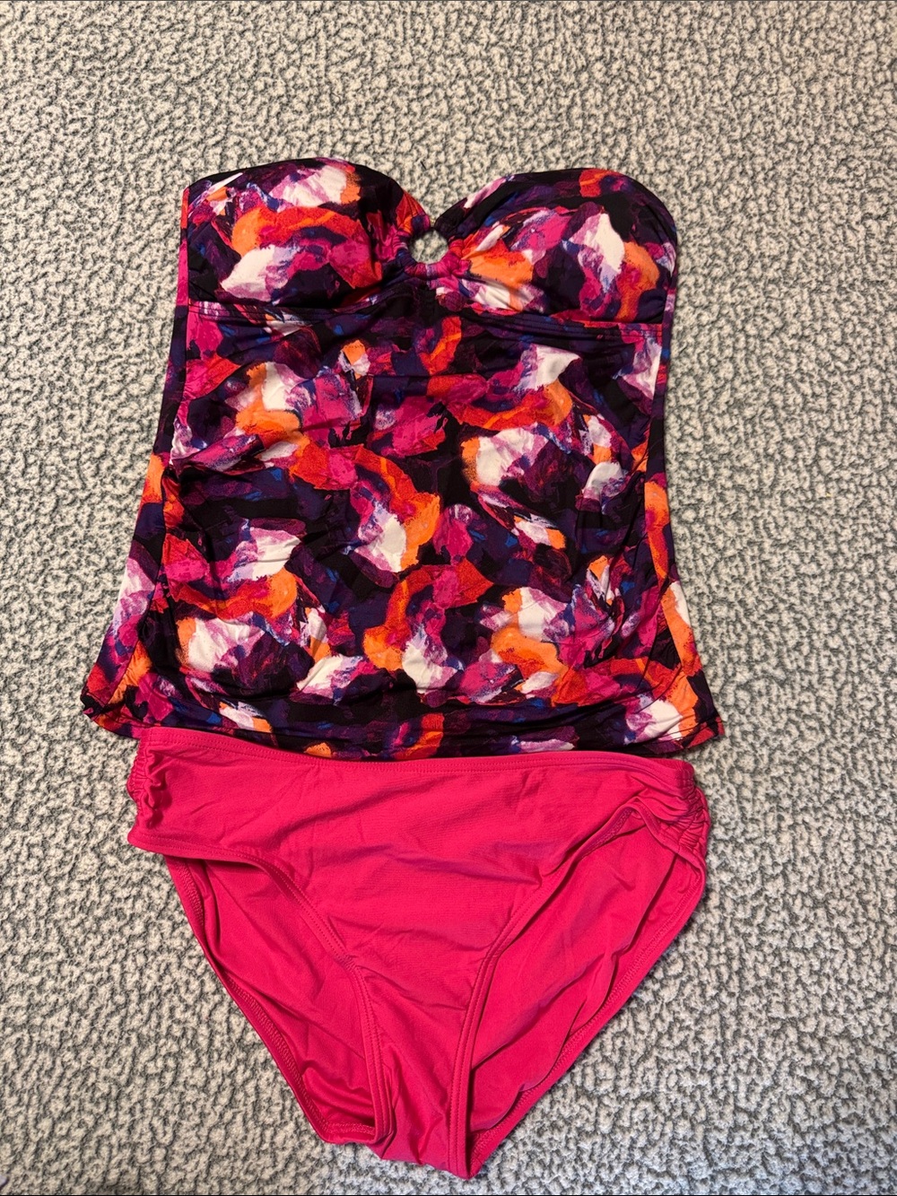 Calvin Klein Pink Floral Print Tankini with Hot Pink Bottoms